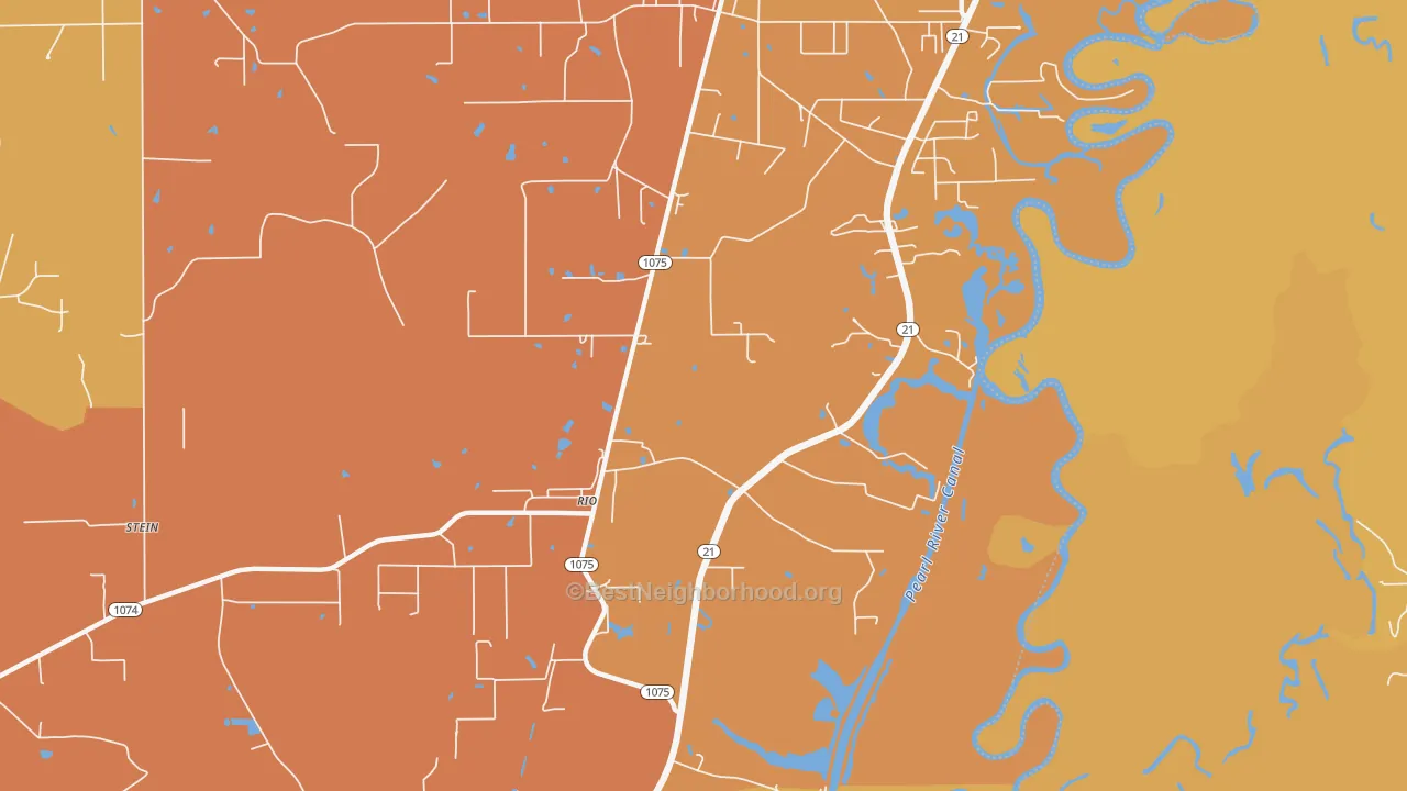 Map of the best neighborhoods in the Rio area, with better matches in green and worse matches in red