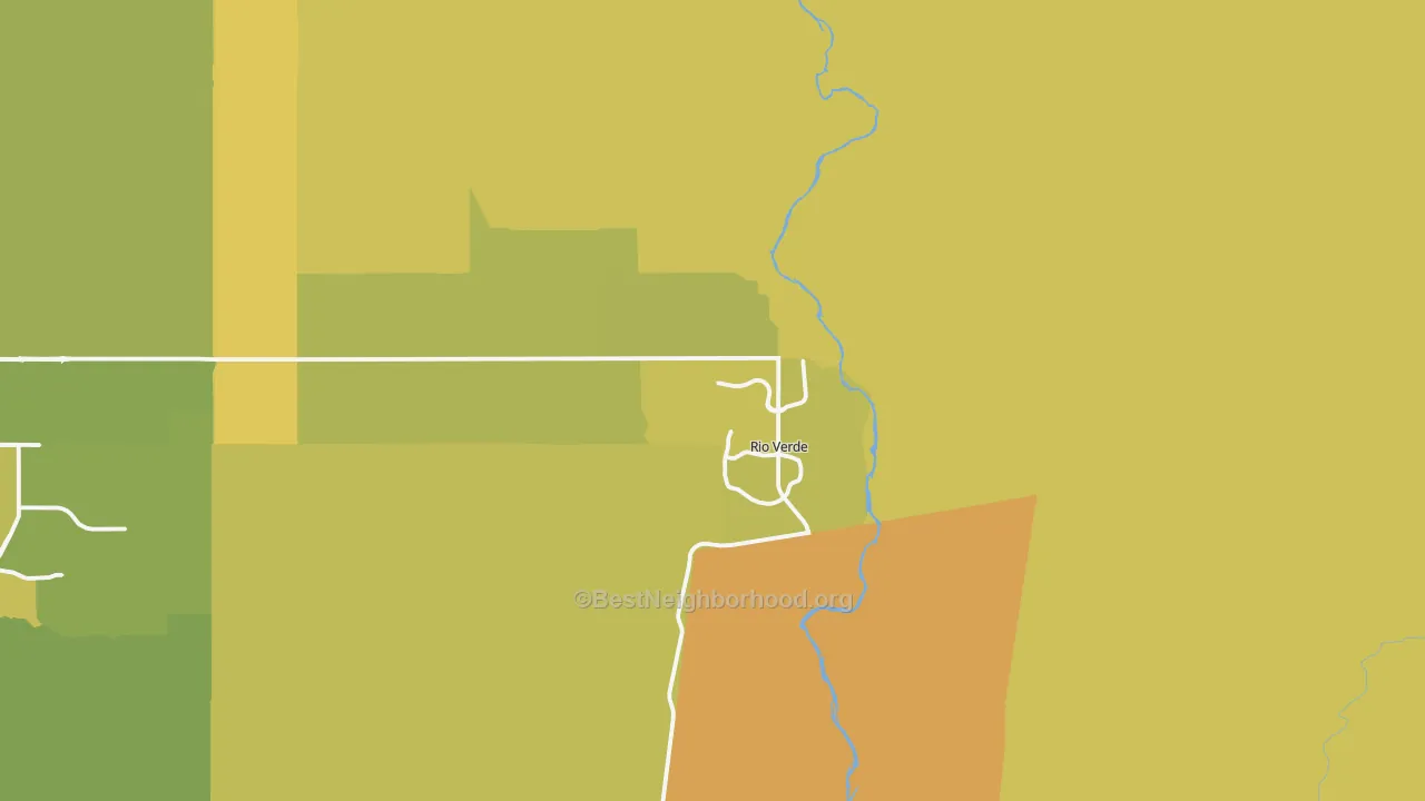 Map of the best neighborhoods in the Rio Verde area, with better matches in green and worse matches in red