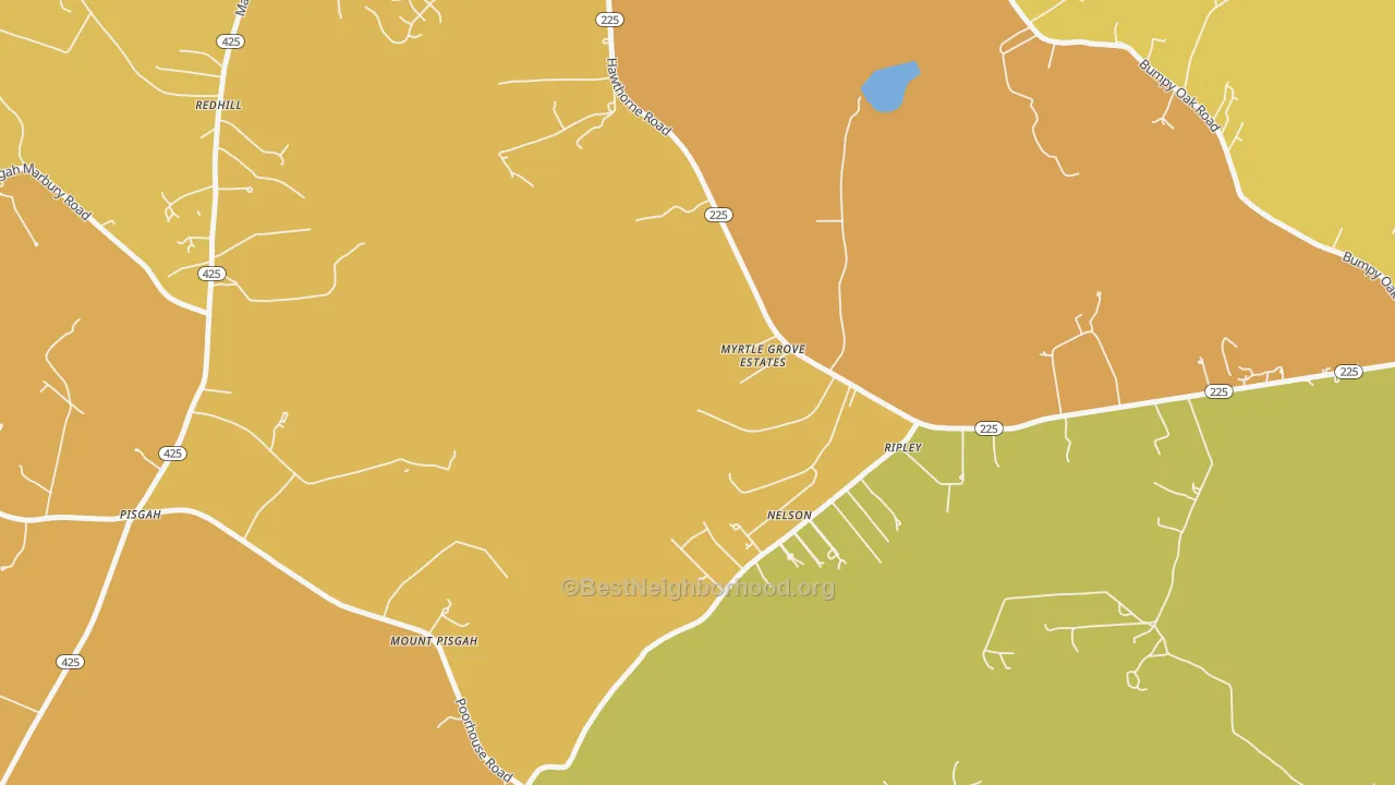 Map of the best neighborhoods in the Ripley area, with better matches in green and worse matches in red