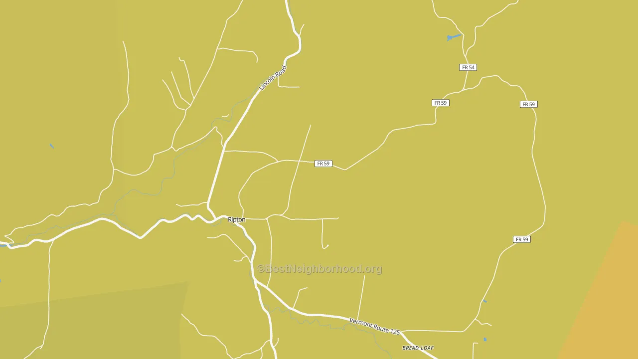 Map of the best neighborhoods in the Ripton area, with better matches in green and worse matches in red