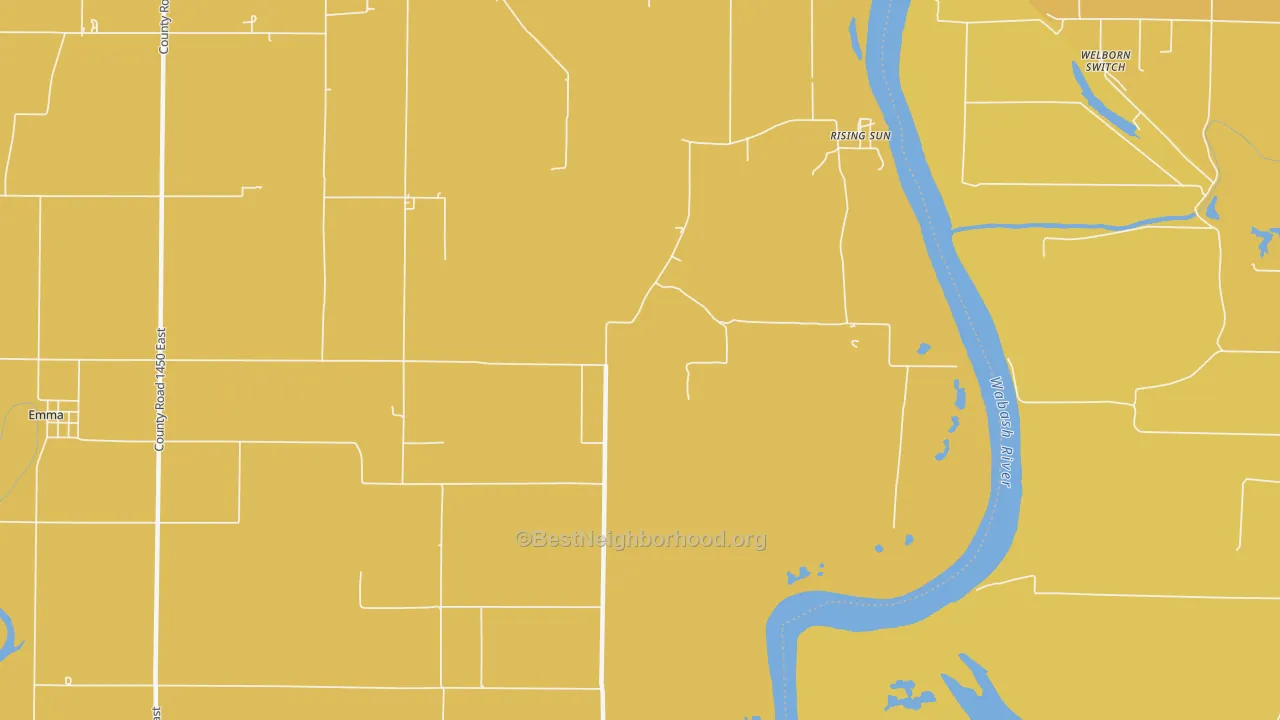 Map of the best neighborhoods in the Rising Sun area, with better matches in green and worse matches in red