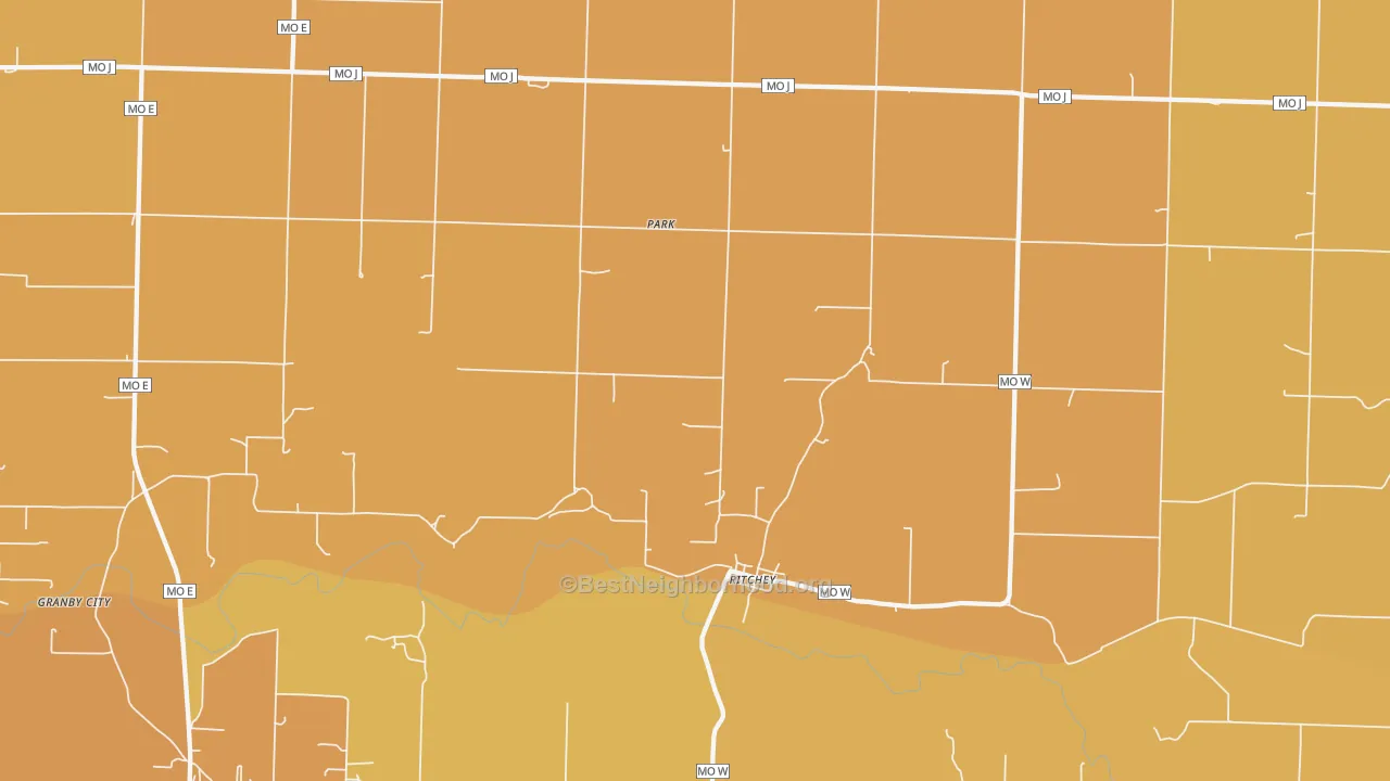 Map of the best neighborhoods in the Ritchey area, with better matches in green and worse matches in red