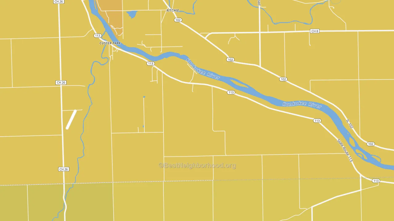 Map of the best neighborhoods in the Ritchie area, with better matches in green and worse matches in red