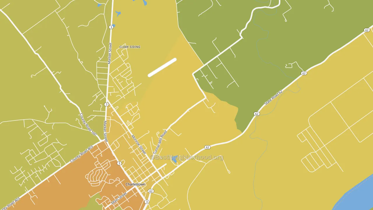 Map of the best neighborhoods in the River Ridge area, with better matches in green and worse matches in red