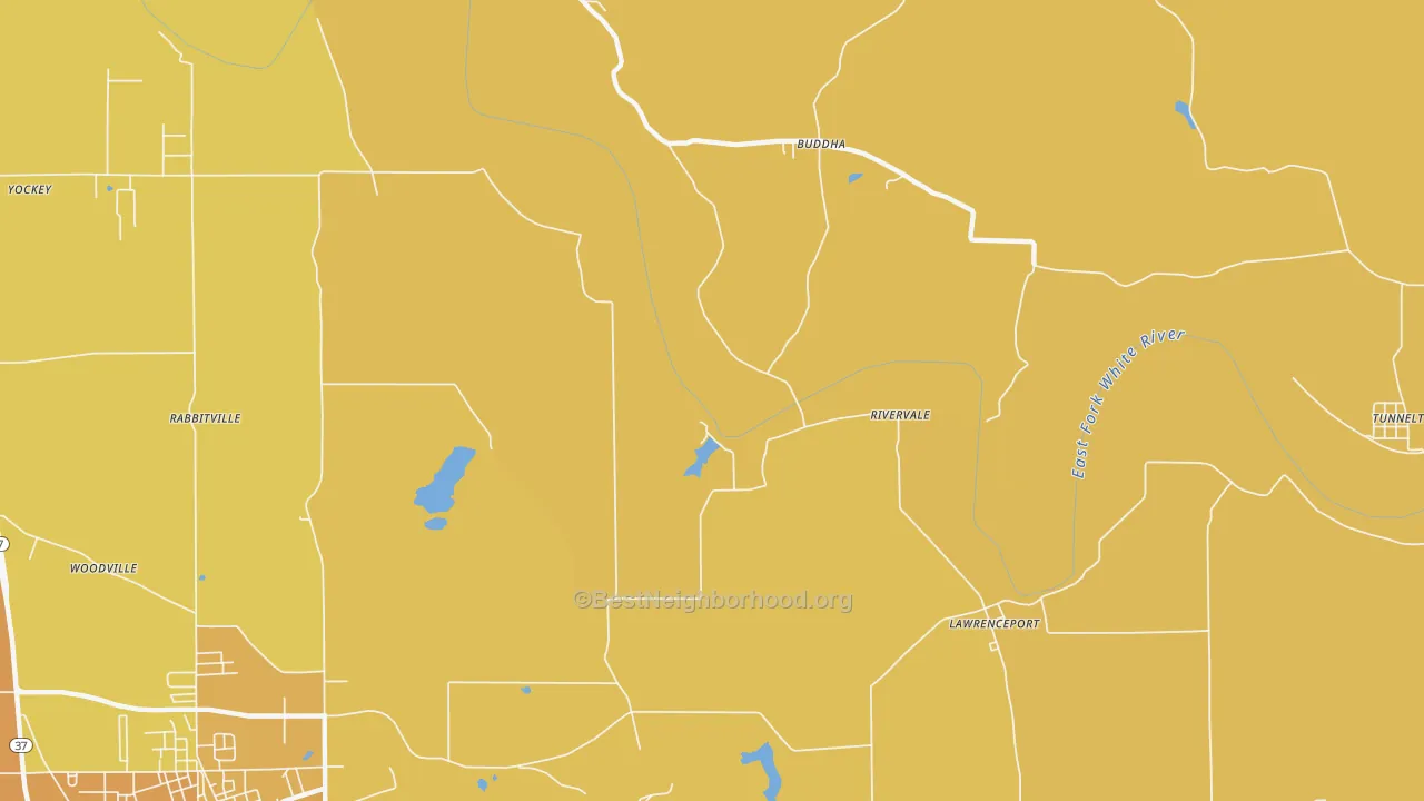 Map of the best neighborhoods in the River Vale area, with better matches in green and worse matches in red