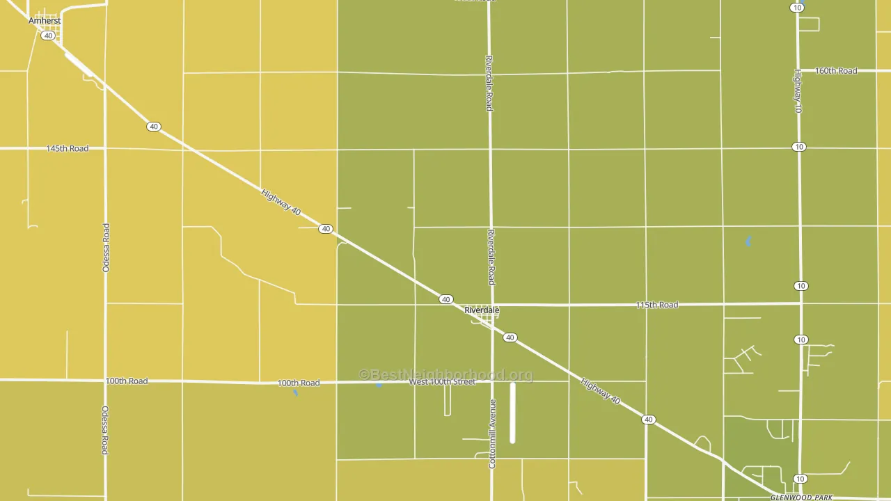 Map of the best neighborhoods in the Riverdale area, with better matches in green and worse matches in red