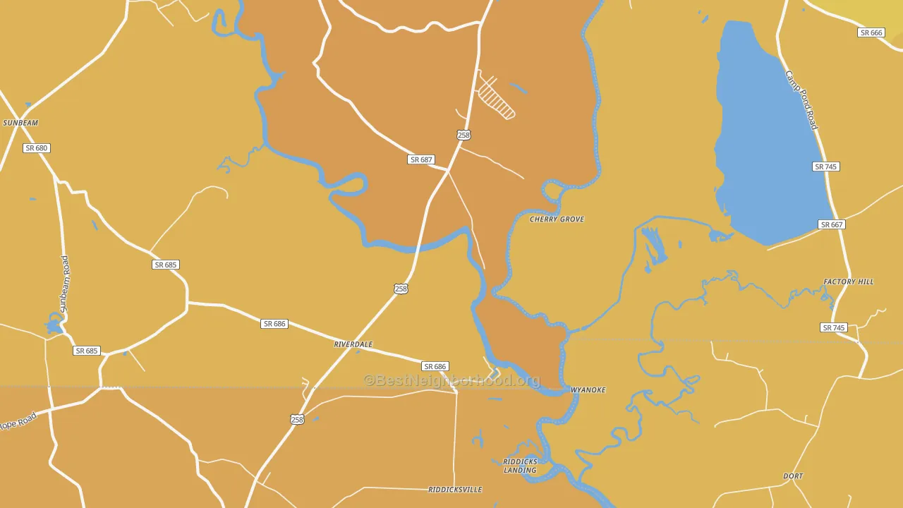 Map of the best neighborhoods in the Riverdale area, with better matches in green and worse matches in red