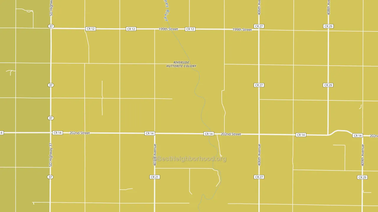 Map of the best neighborhoods in the Riverside Colony area, with better matches in green and worse matches in red