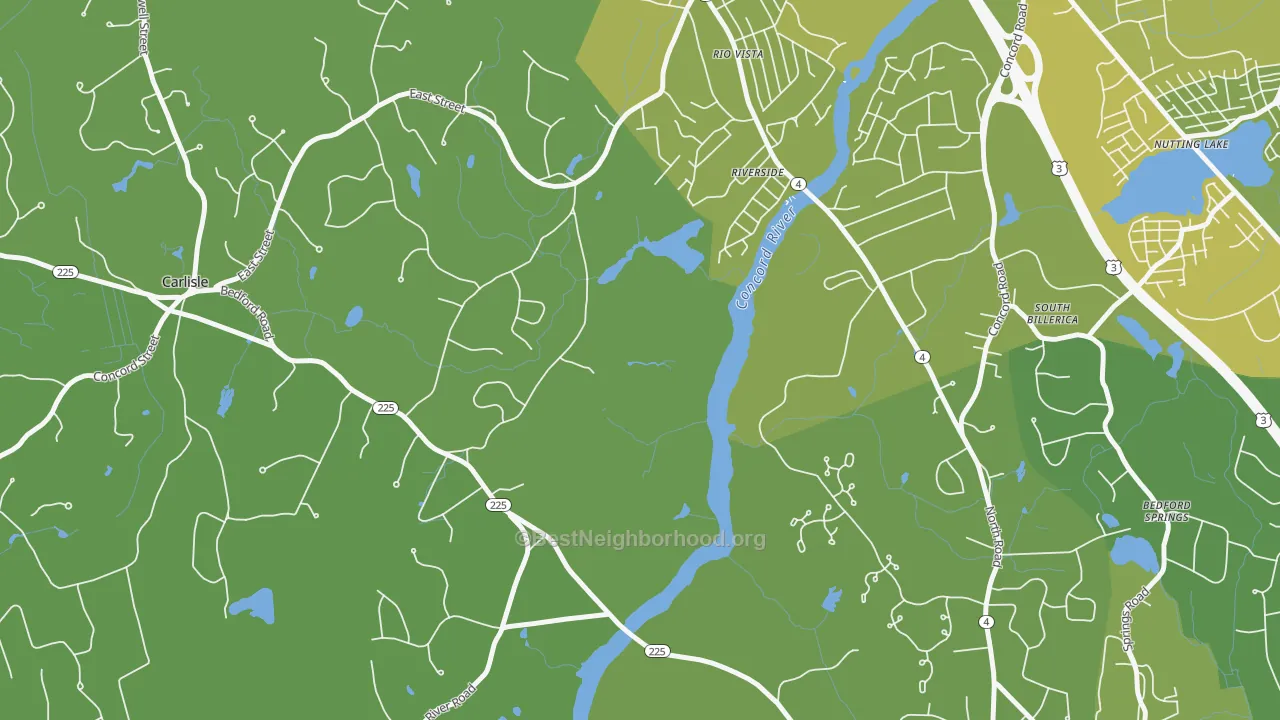 Map of the best neighborhoods in the Riverside area, with better matches in green and worse matches in red