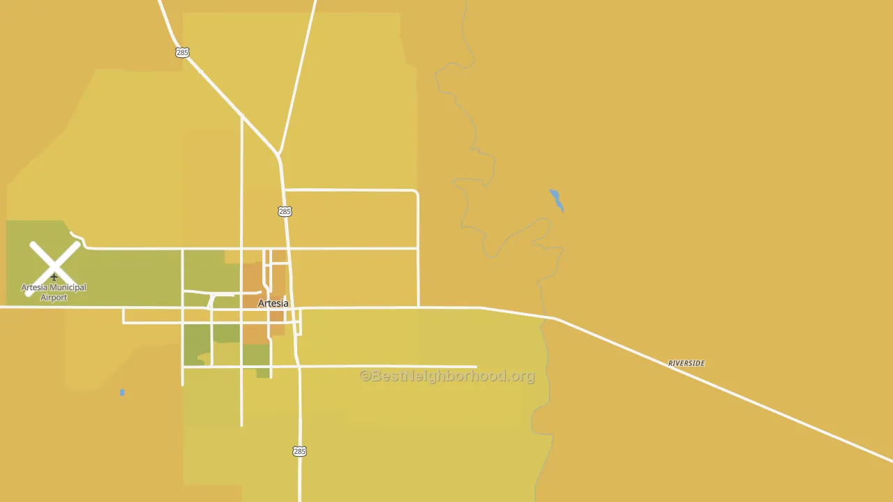 Map of the best neighborhoods in the Riverside area, with better matches in green and worse matches in red