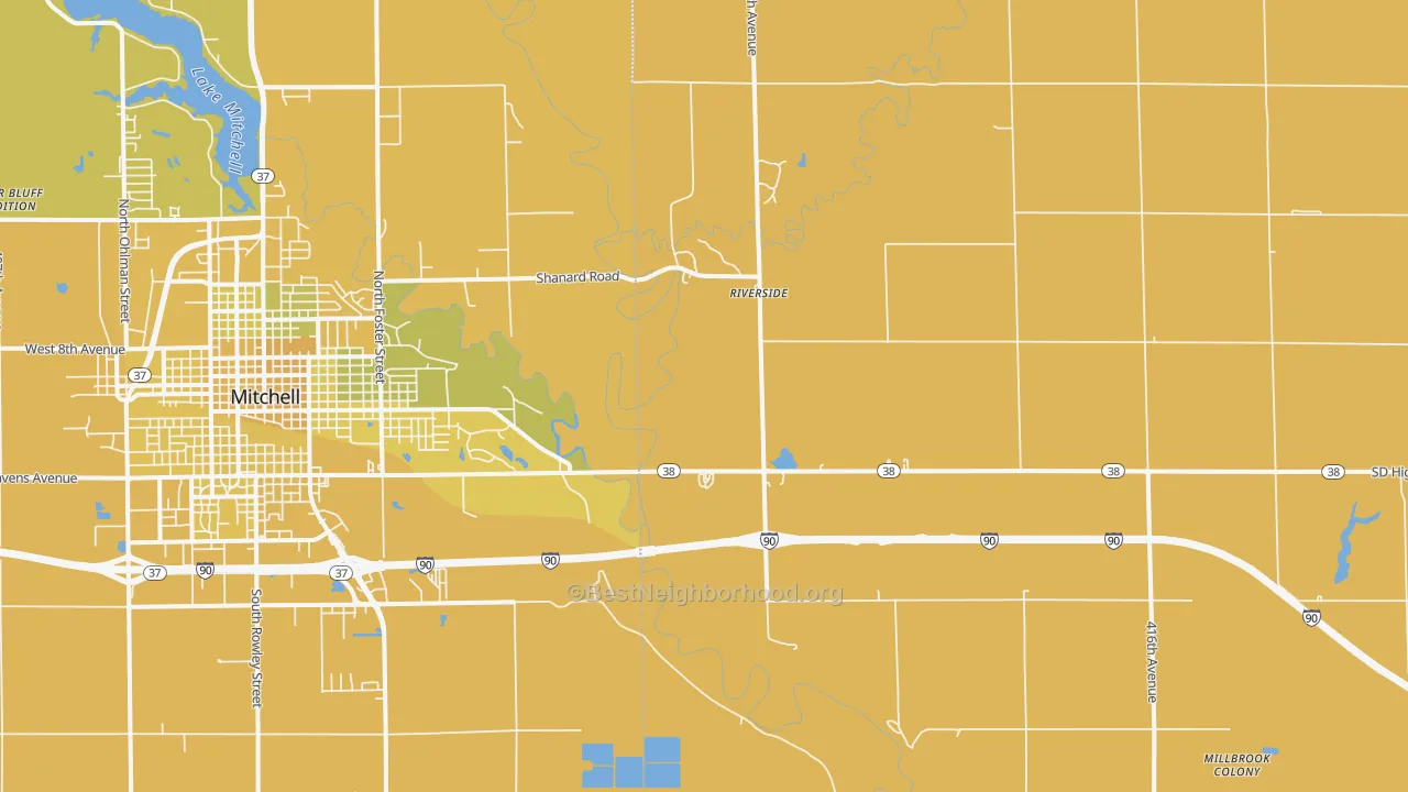 Map of the best neighborhoods in the Riverside area, with better matches in green and worse matches in red