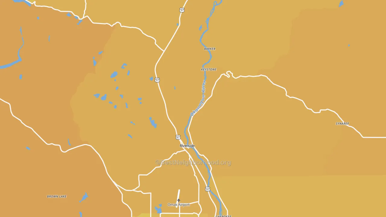 Map of the best neighborhoods in the Riverside area, with better matches in green and worse matches in red