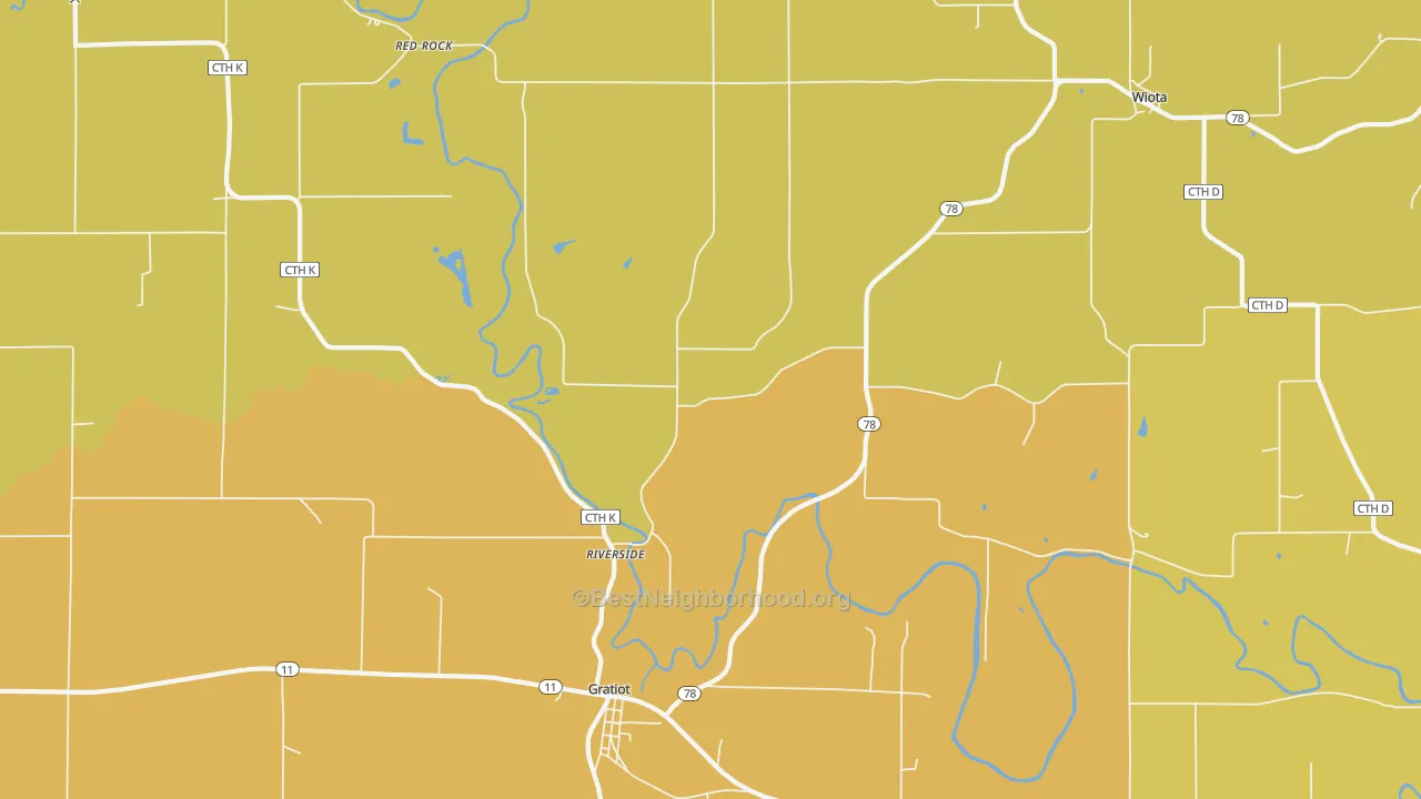 Map of the best neighborhoods in the Riverside area, with better matches in green and worse matches in red