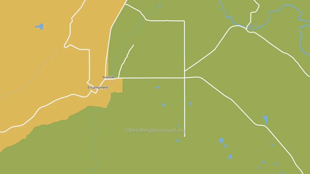 Map of the best neighborhoods in the Riverside area, with better matches in green and worse matches in red