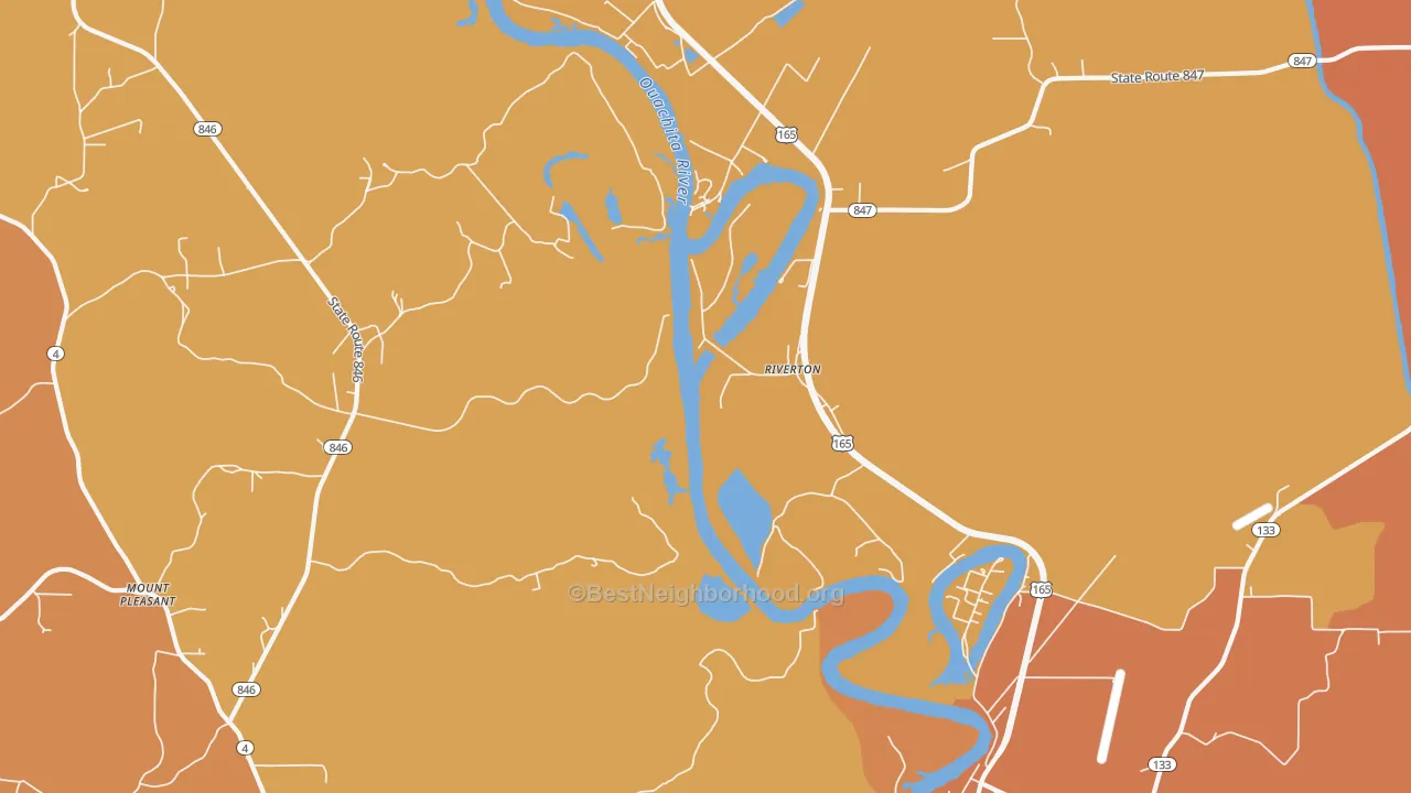 Map of the best neighborhoods in the Riverton area, with better matches in green and worse matches in red