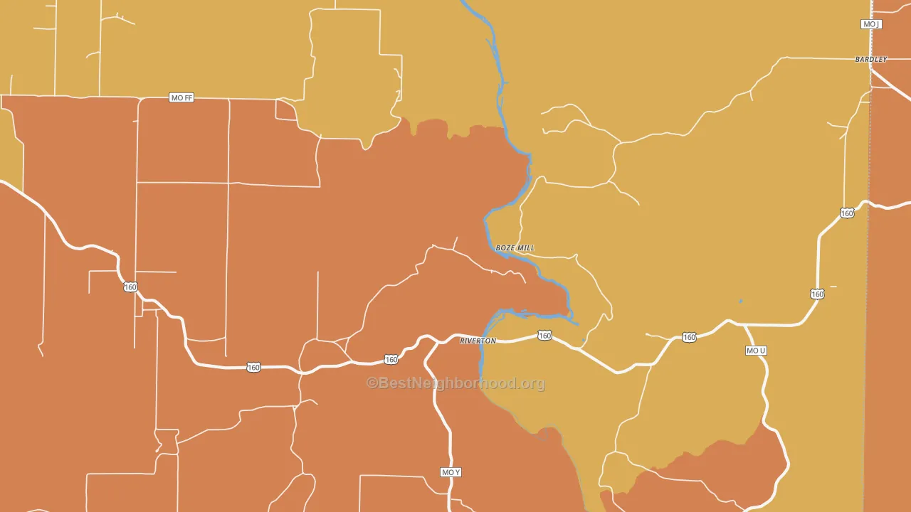 Map of the best neighborhoods in the Riverton area, with better matches in green and worse matches in red