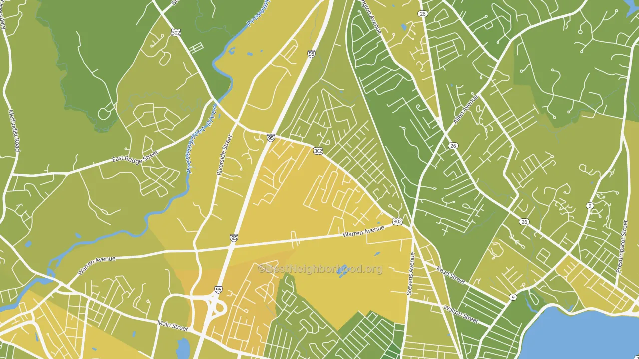 Map of the best neighborhoods in the Riverton, Portland area, with better matches in green and worse matches in red