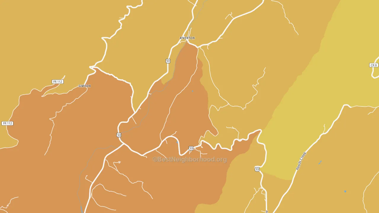 Map of the best neighborhoods in the Riverton area, with better matches in green and worse matches in red