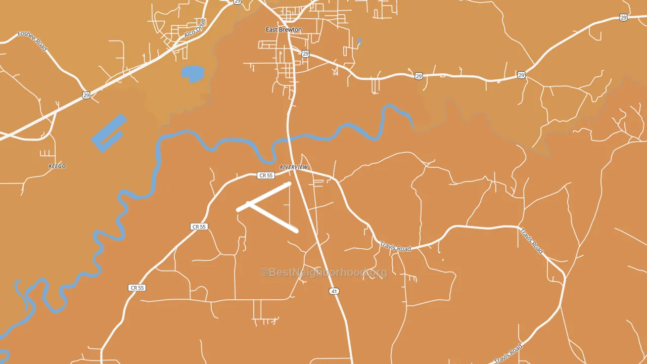 Map of the best neighborhoods in the Riverview area, with better matches in green and worse matches in red