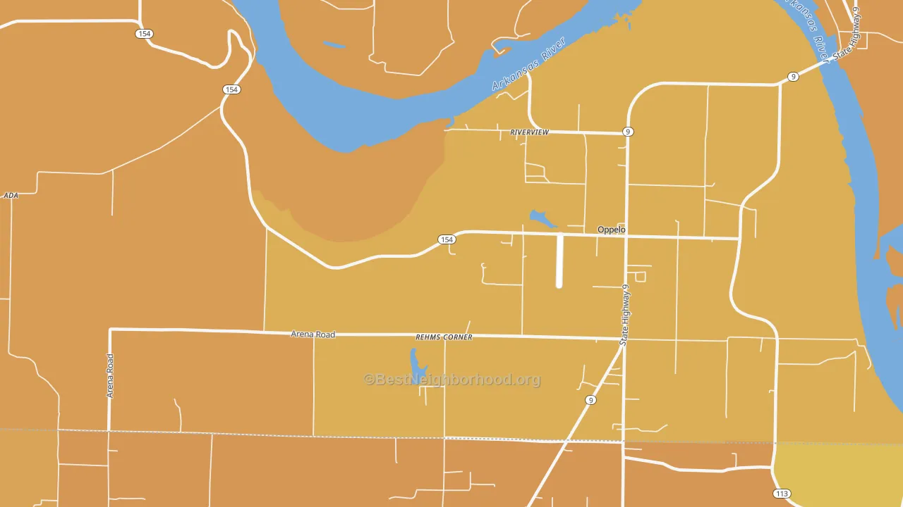 Map of the best neighborhoods in the Riverview area, with better matches in green and worse matches in red