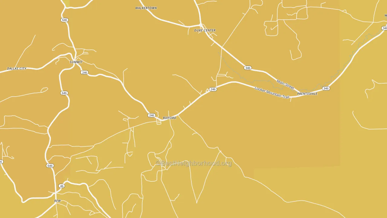 Map of the best neighborhoods in the Rixford area, with better matches in green and worse matches in red