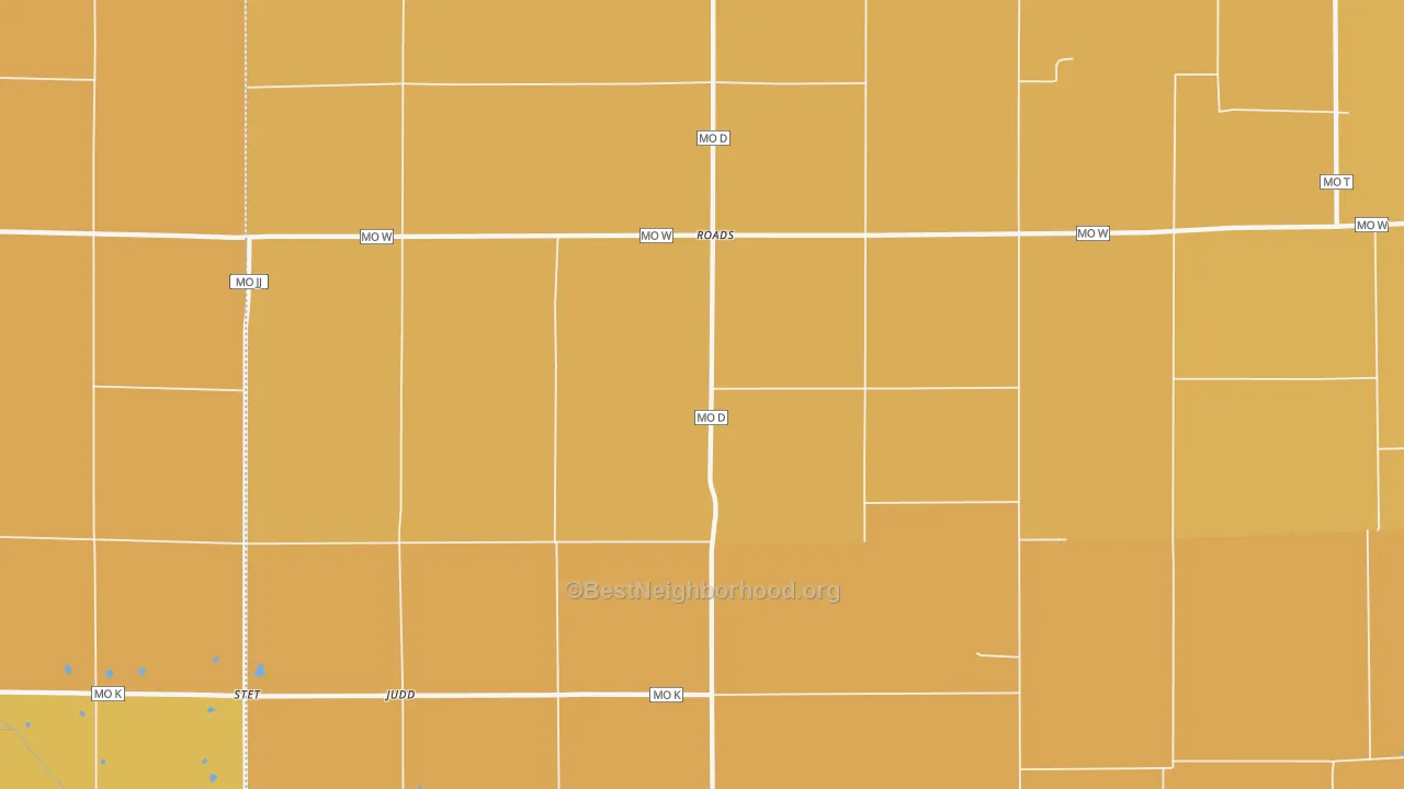 Map of the best neighborhoods in the Roads area, with better matches in green and worse matches in red