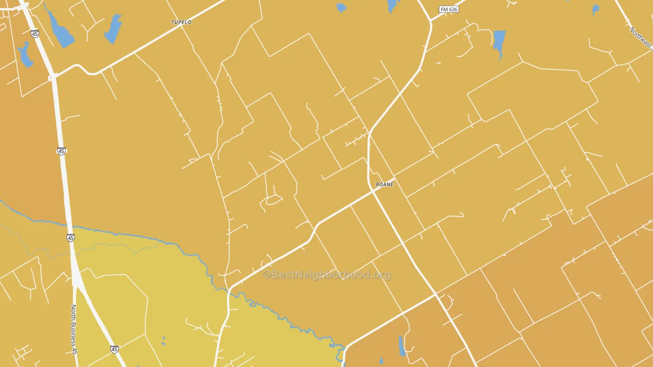 Map of the best neighborhoods in the Roane area, with better matches in green and worse matches in red