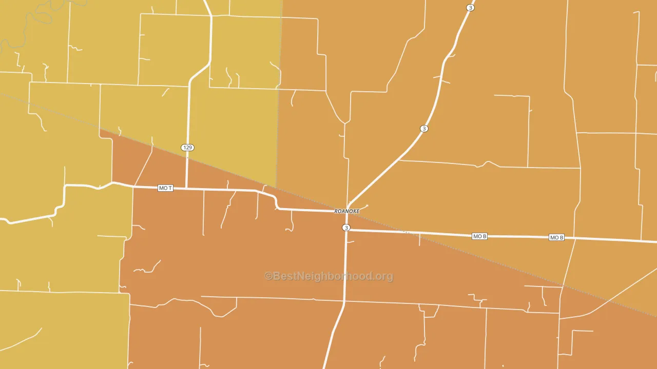 Map of the best neighborhoods in the Roanoke area, with better matches in green and worse matches in red