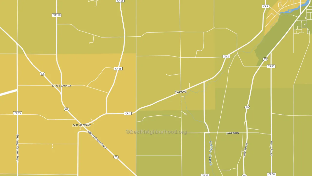 Map of the best neighborhoods in the Roanoke area, with better matches in green and worse matches in red