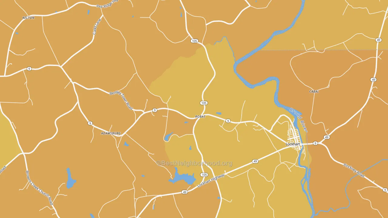 Map of the best neighborhoods in the Robat area, with better matches in green and worse matches in red