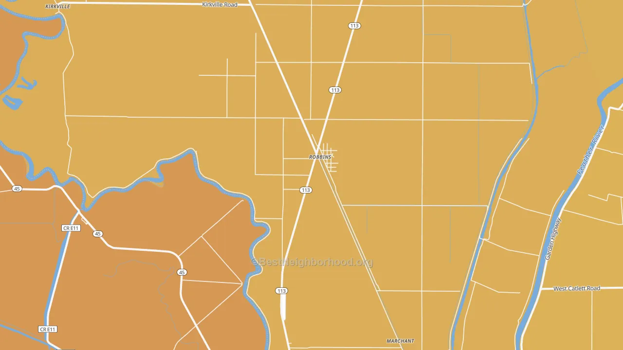 Map of the best neighborhoods in the Robbins area, with better matches in green and worse matches in red