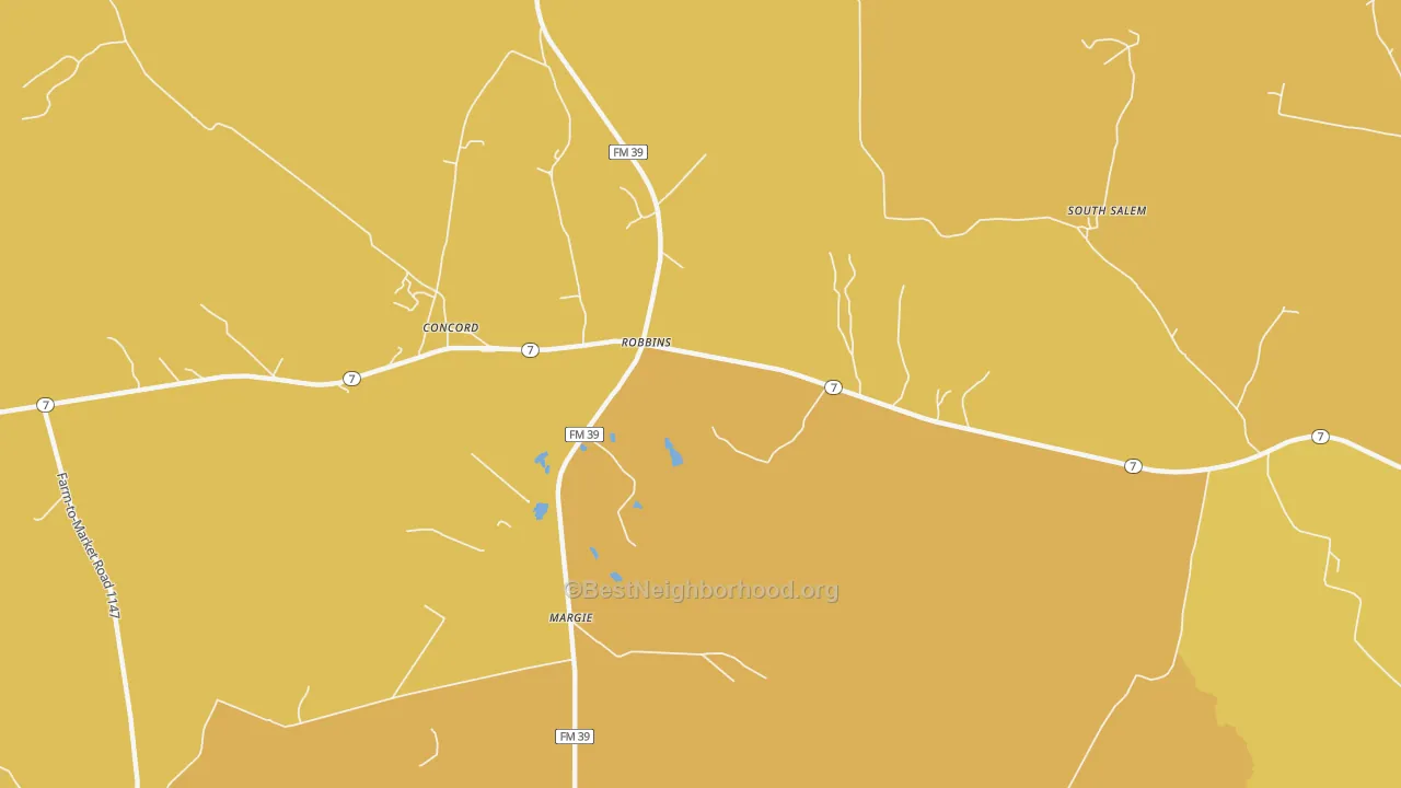 Map of the best neighborhoods in the Robbins area, with better matches in green and worse matches in red
