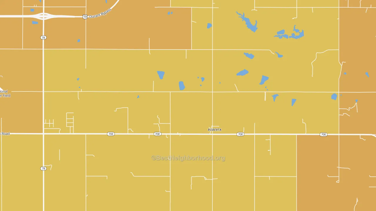 Map of the best neighborhoods in the Roberta area, with better matches in green and worse matches in red