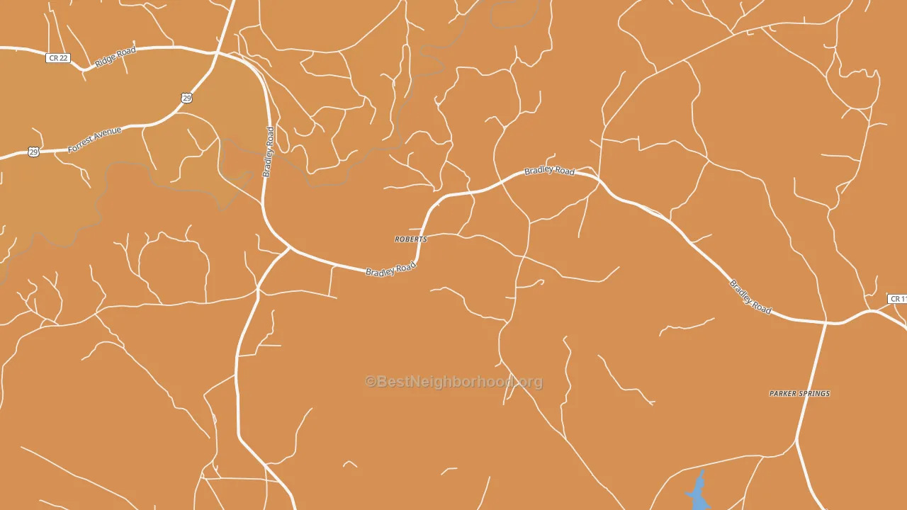 Map of the best neighborhoods in the Roberts area, with better matches in green and worse matches in red