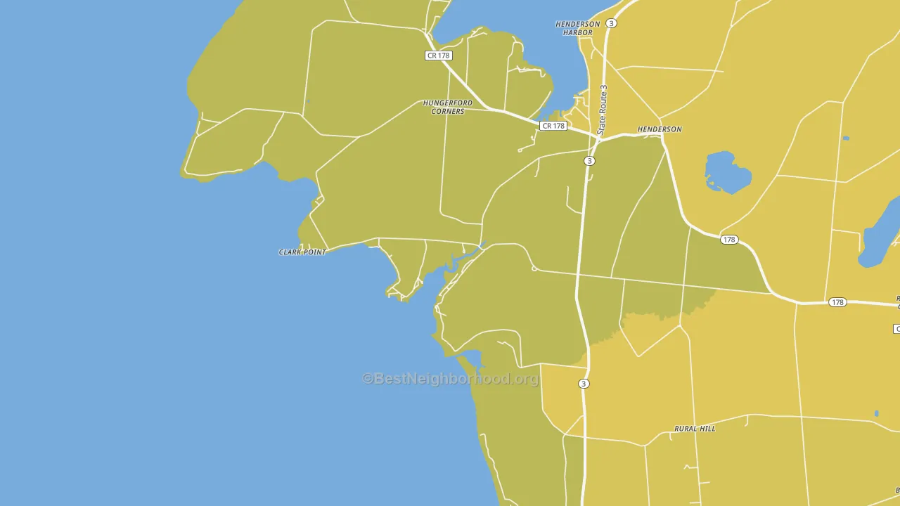 Map of the best neighborhoods in the Roberts Corner area, with better matches in green and worse matches in red