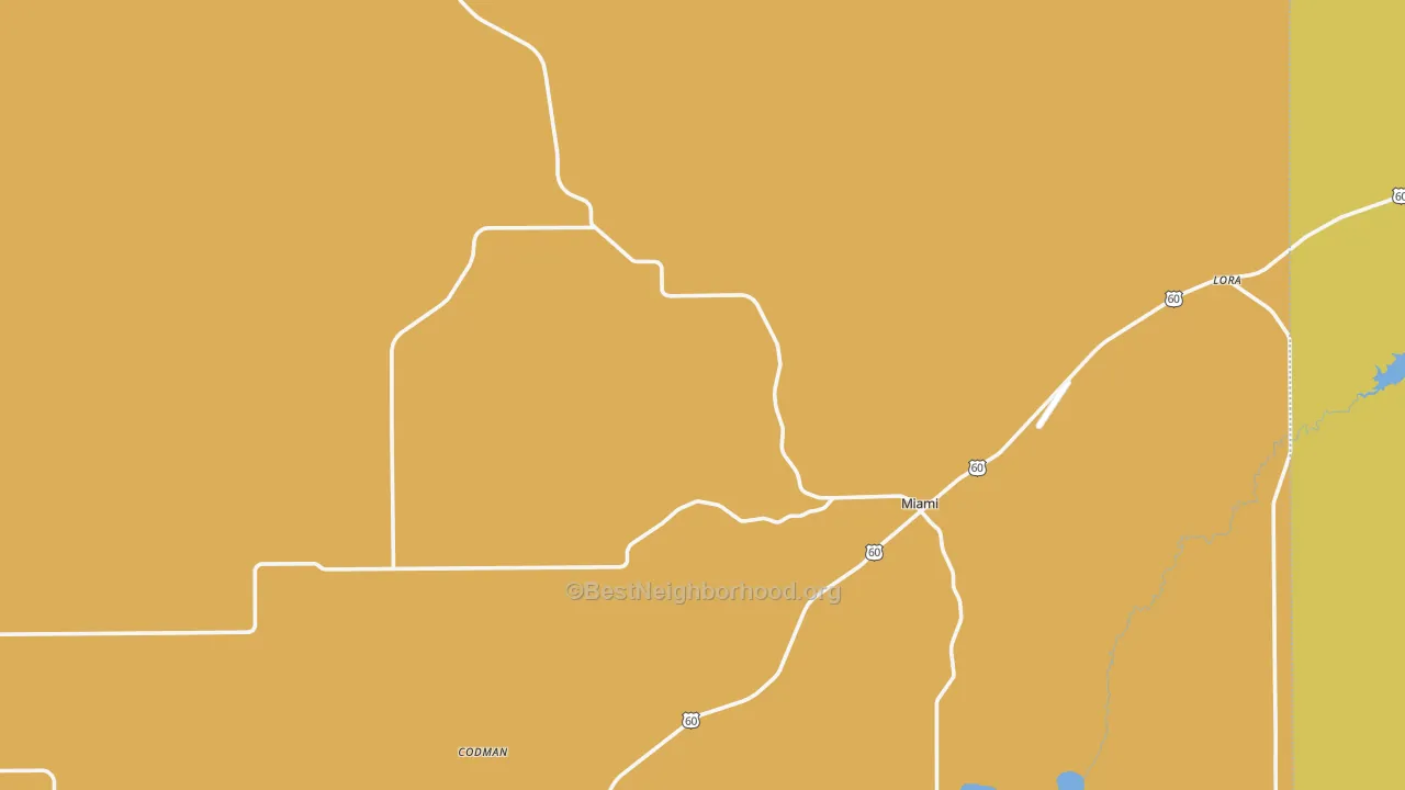 Map of the best neighborhoods in the Roberts County area, with better matches in green and worse matches in red