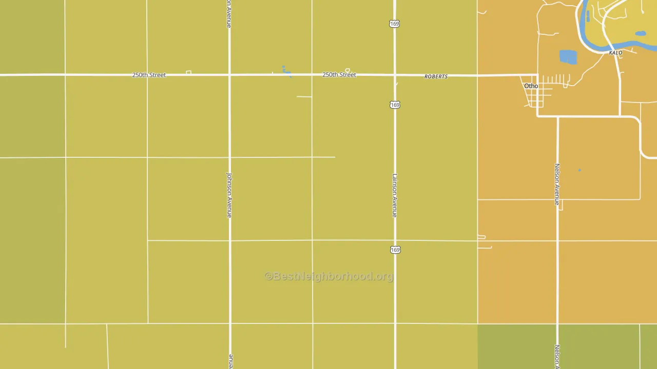Map of the best neighborhoods in the Roberts area, with better matches in green and worse matches in red