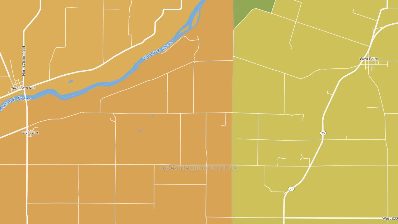 Map of the best neighborhoods in the Roberts area, with better matches in green and worse matches in red