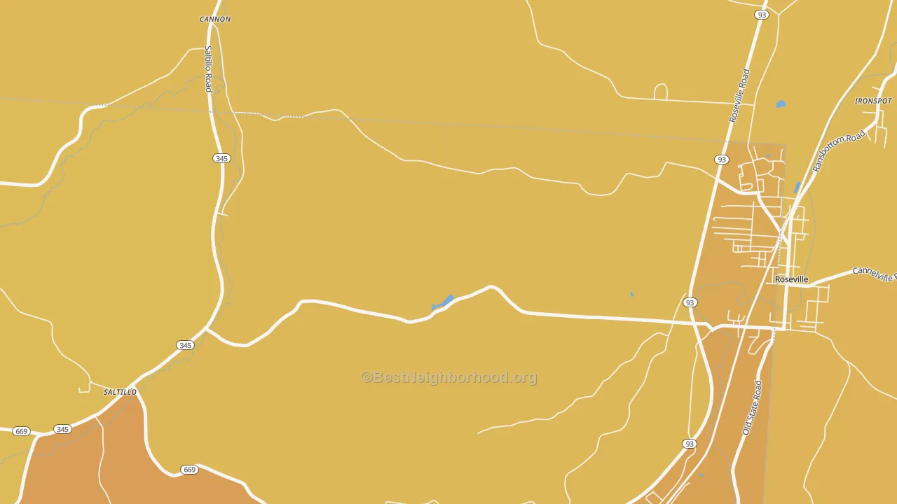 Map of the best neighborhoods in the Roberts area, with better matches in green and worse matches in red