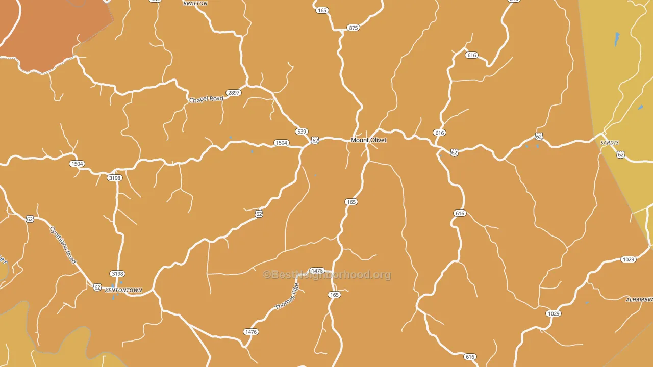 Map of the best neighborhoods in the Robertson County area, with better matches in green and worse matches in red