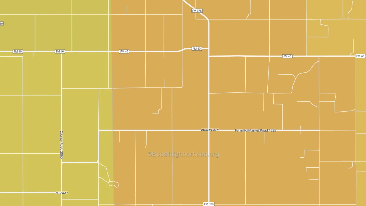 Map of the best neighborhoods in the Robertson area, with better matches in green and worse matches in red