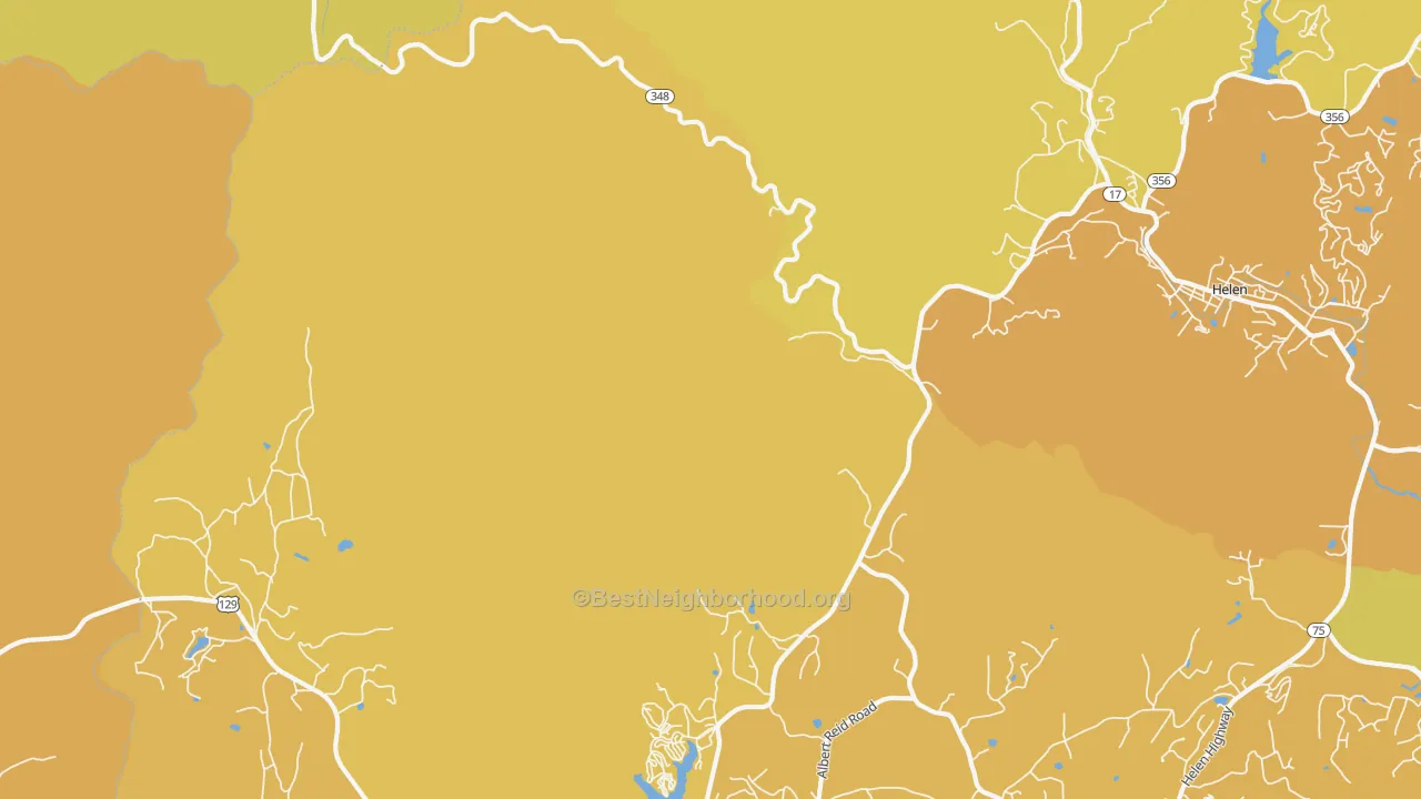 Map of the best neighborhoods in the Robertstown area, with better matches in green and worse matches in red