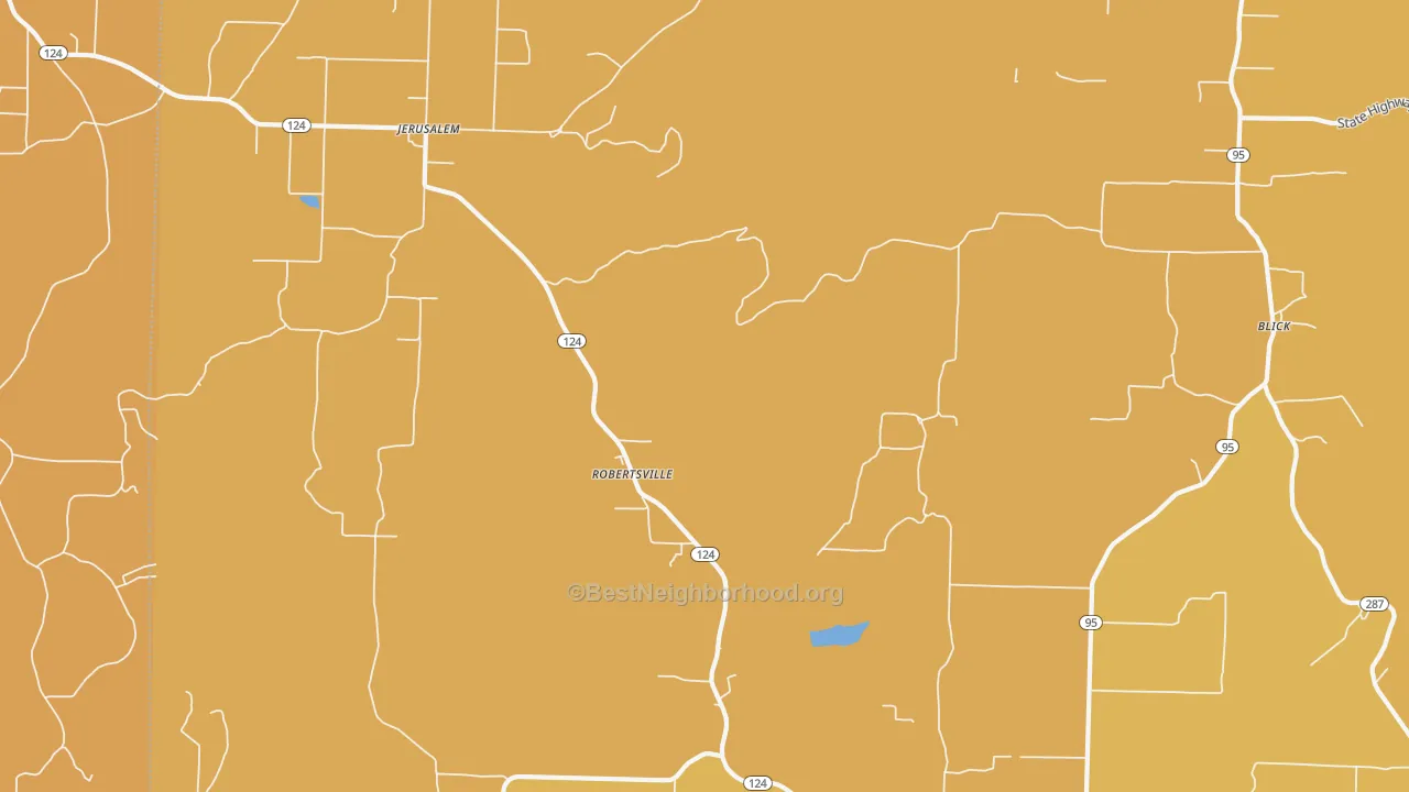 Map of the best neighborhoods in the Robertsville area, with better matches in green and worse matches in red