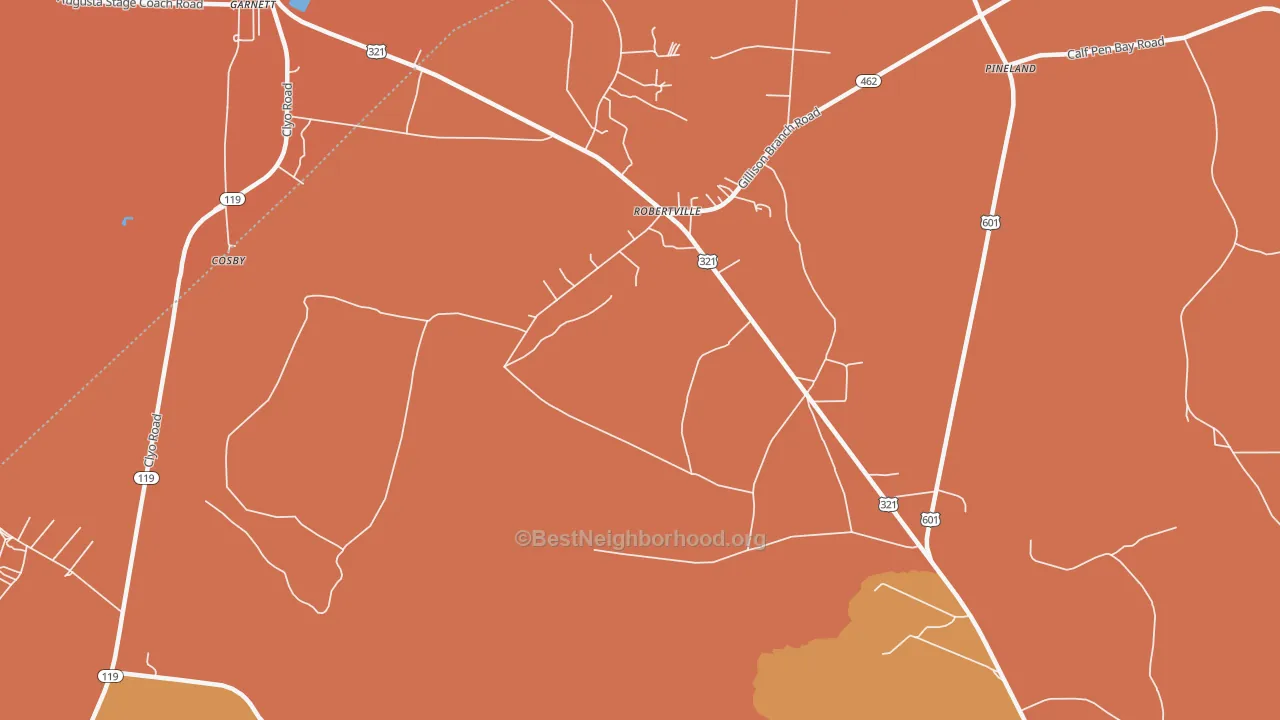 Map of the best neighborhoods in the Robertville area, with better matches in green and worse matches in red