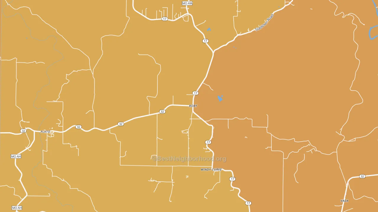Map of the best neighborhoods in the Roby area, with better matches in green and worse matches in red