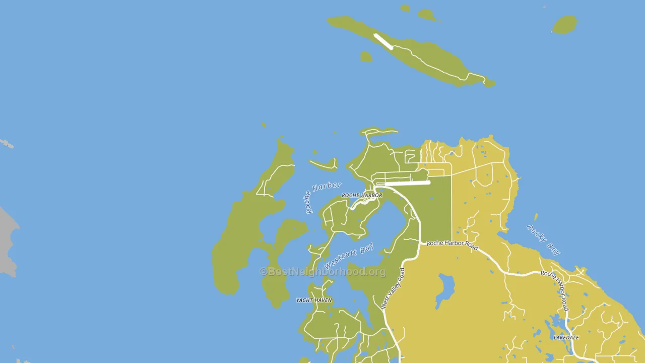 Map of the best neighborhoods in the Roche Harbor area, with better matches in green and worse matches in red