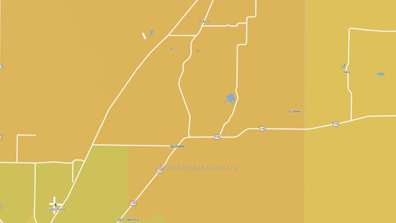 Map of the best neighborhoods in the Rochelle area, with better matches in green and worse matches in red