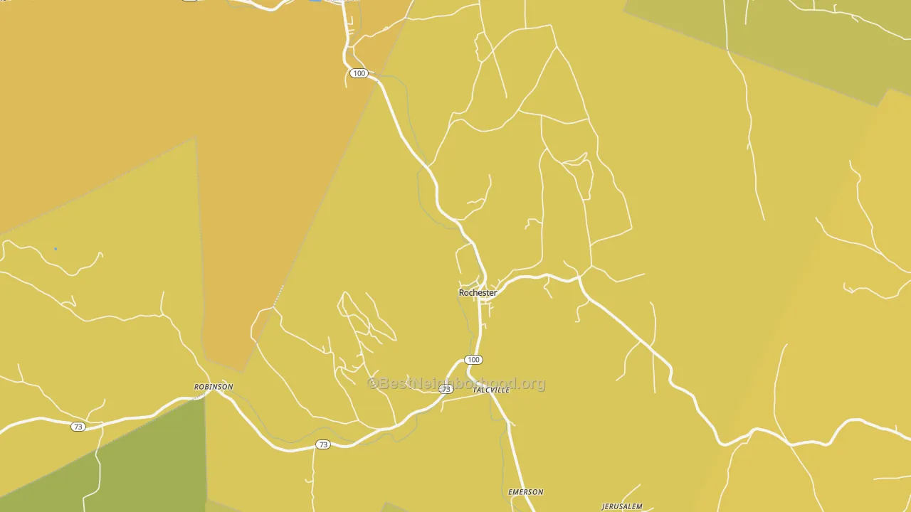 Map of the best neighborhoods in the Rochester area, with better matches in green and worse matches in red