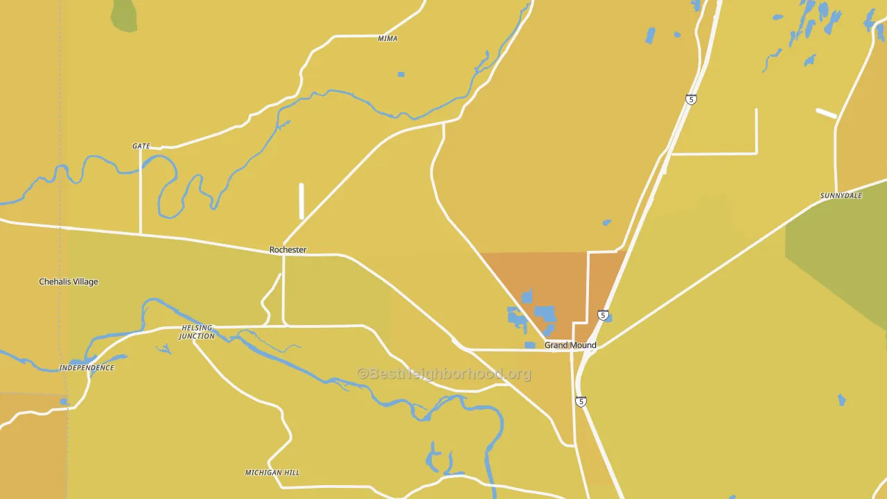 Map of the best neighborhoods in the Rochester area, with better matches in green and worse matches in red