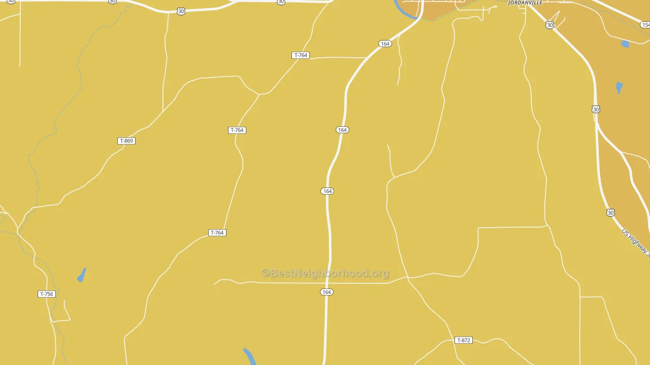 Map of the best neighborhoods in the Rock Camp area, with better matches in green and worse matches in red